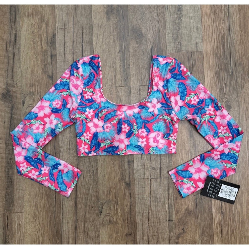 Art Class Girls Tropical Floral Rash Guard Swim‎ Crop Top UPF 50+ Size M 8 NWT
